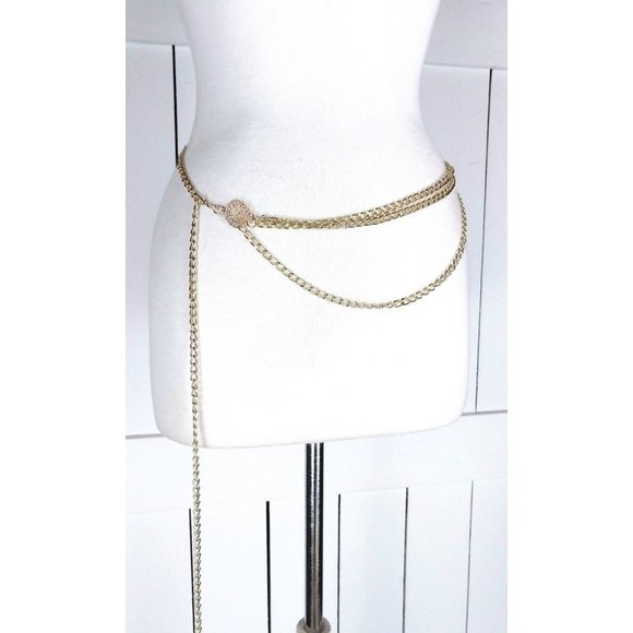 Gold metal chain link hip belt/layered metal link chain belt - Picture 1 of 4